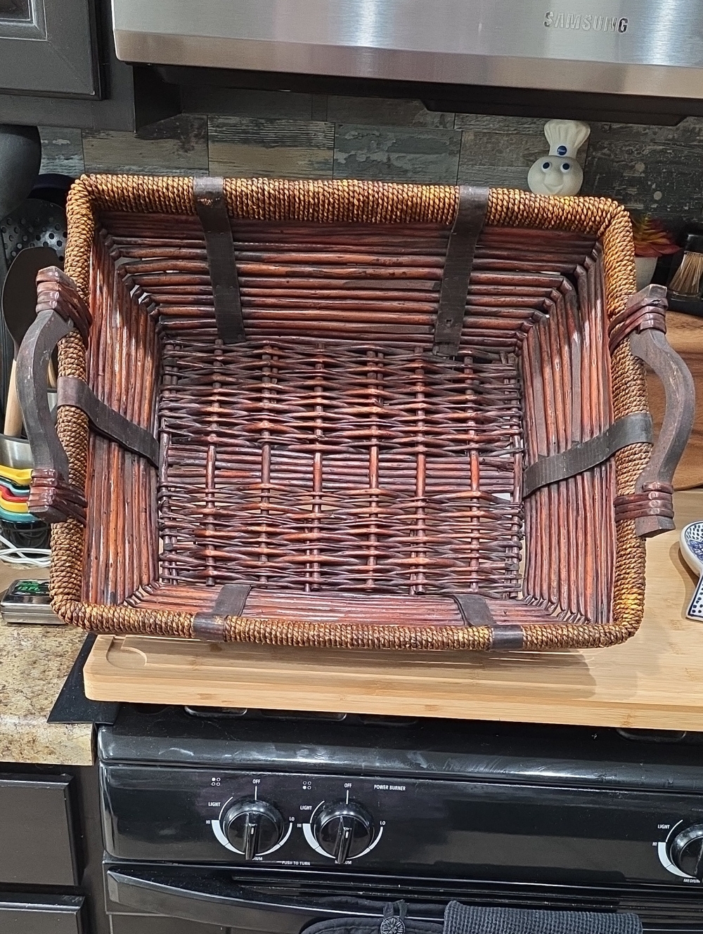Handwoven Brown Rattan Storage Basket with Side Handles